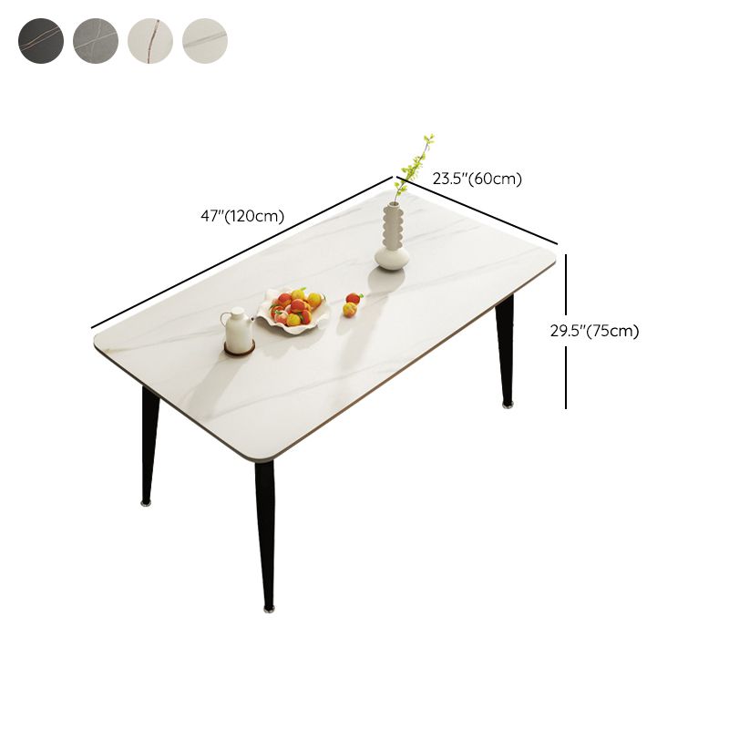 Glam Style Rectangle Dining Table Stone Top Dining Table with Black Legs