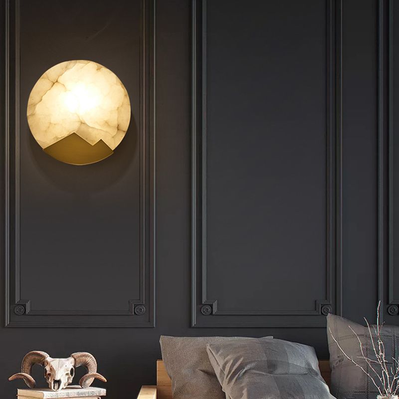 Modern Brass Wall Light Gold Round 8" High Wall Sconce Lamp for Bedroom