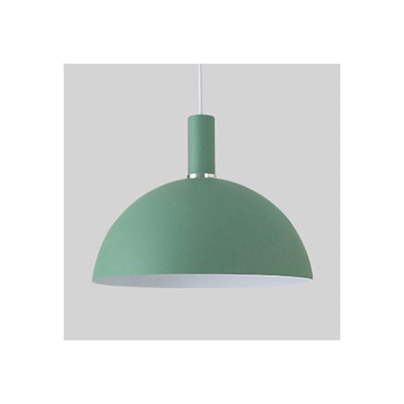 Living Room Dome Suspension Light Aluminum 1 Bulb Macaron Candy Colored Pendant Lamp in Blue/Green/Yellow/Pink