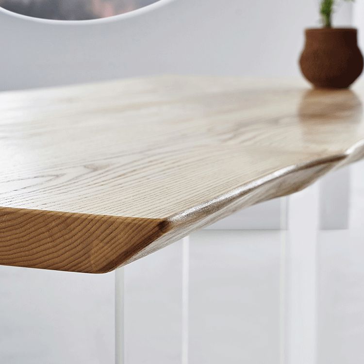 Natural Ash Wood Dining Table Rectangle Clear Acrylic Double Pedestal Table