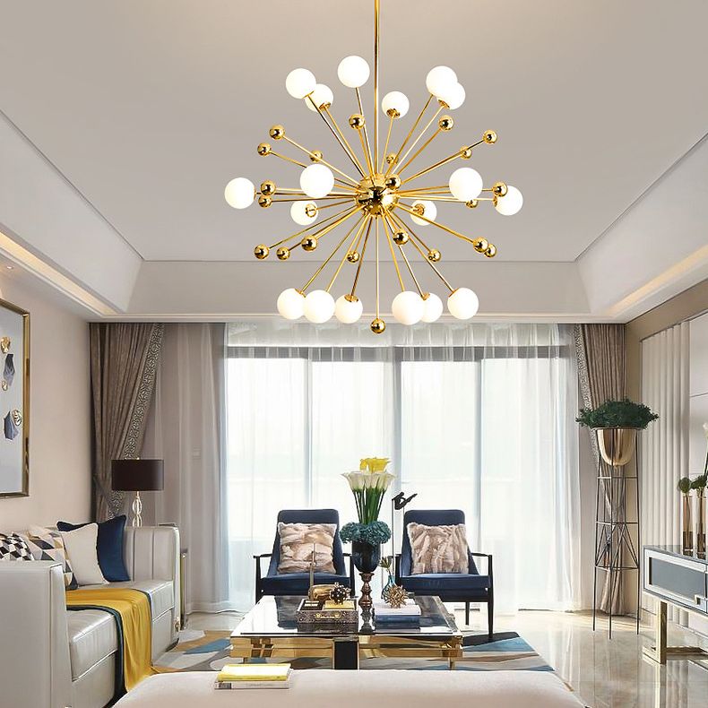 Lampadario in metallo post-moderno dorato Dandelion Tandeli a forma di buio a forma di piena cittadino per soggiorno per soggiorno