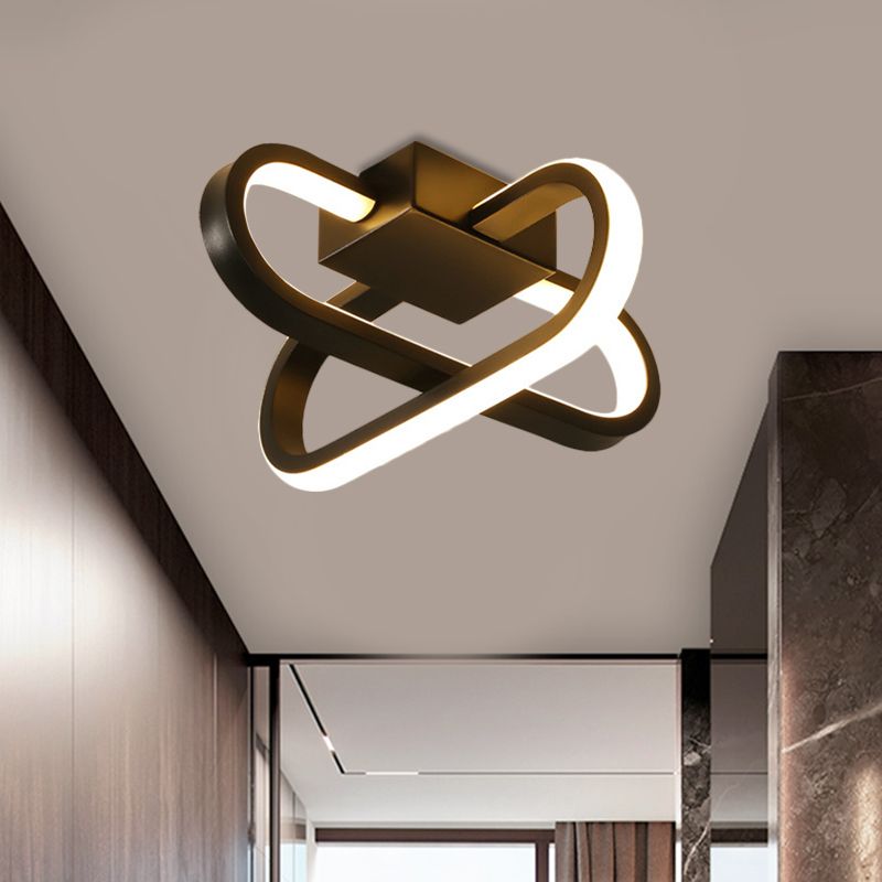 Hotel LED inbouwlamp moderne zwart/witte plafondlamp met gekruiste langwerpige acrylkap in warm/wit licht