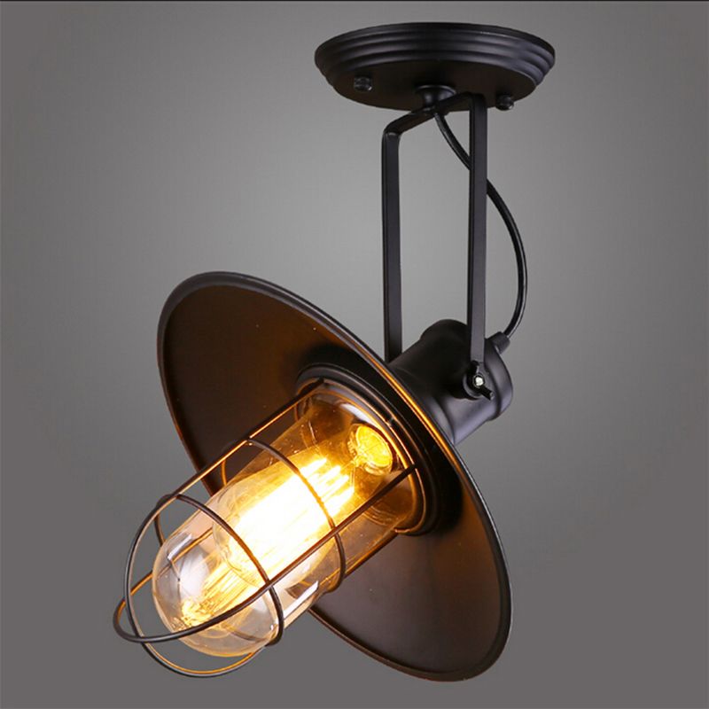 1 Light Flared Wall Mounted Light Fixture Industrial Style Metal Wall Sconce Lights in Black