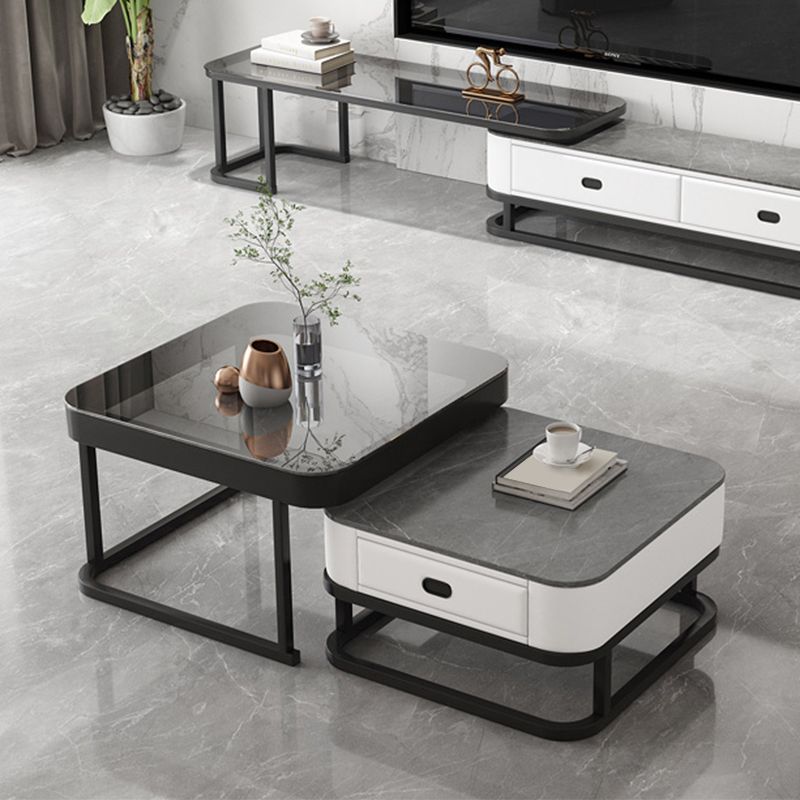 Frame Square Coffee Table Set Glam Nesting Coffee Table Set with Drawer