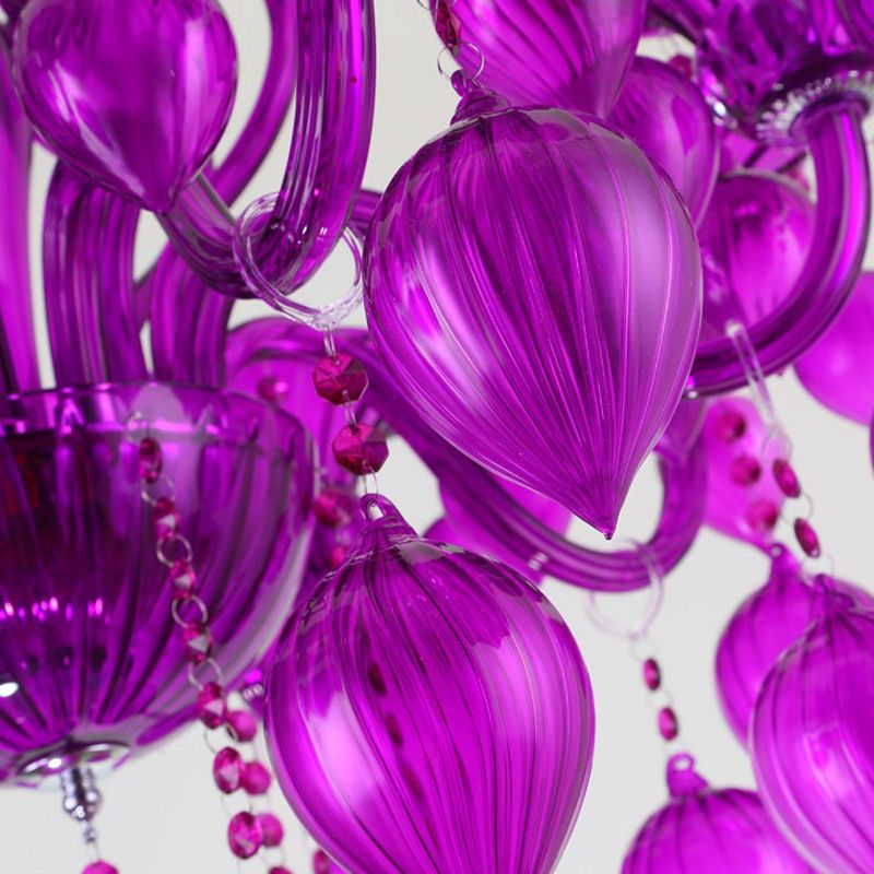 Luz de techo de caída de cristal de Candelabra Candelabra Candelier de 6 cabezas Iluminación de lámpara de lámpara de sala de estar en cristal azul/púrpura/rojo