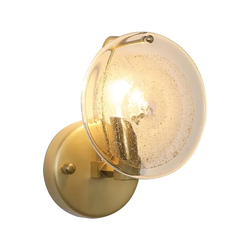 Metal Round Sconce Lamp Postmodern 1 Light Wall Mounted Light Fixture in Gold with Clear Glass Shade