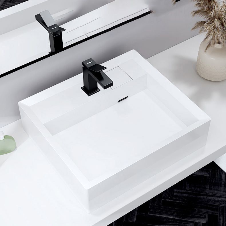 Modern Bathroom Sink Pop-Up Drain Porcelain Solid Color Rectangular Vessel