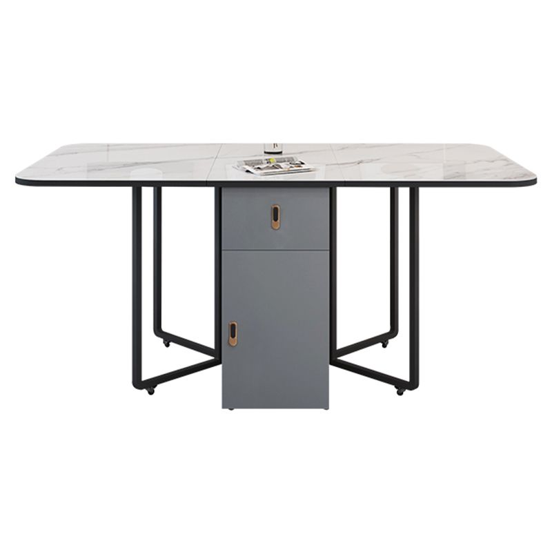 Foldable Sintered Stone Top Dining Table Modern Rectangle Table with Storage Trestle Base