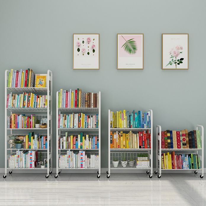 Contemporary Style Metal Bookcase Wheel Bookshelf for Office