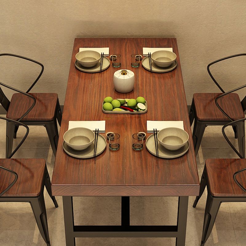 Solid Wood Industrial Dining Table Brown Dinette Table with Metal Frame