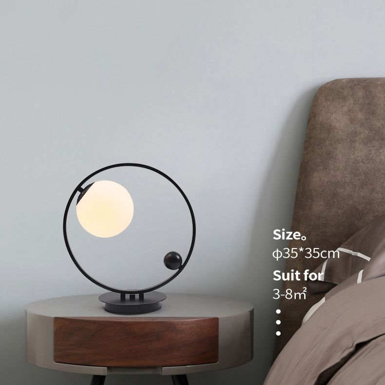 Orb-Shade Nightstand Light Minimalist Opal Frosted Glass Bedroom Table Lamp
