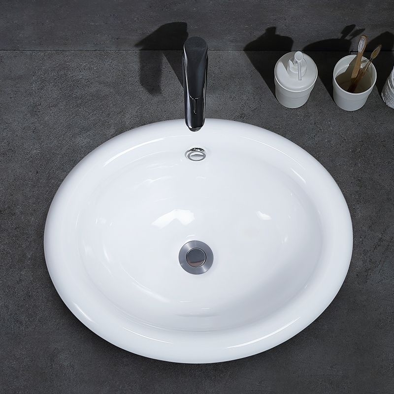 Contemporary Bathroom Sink Porcelain Oval-Shape Drop-in Bathroom Sink without Faucet
