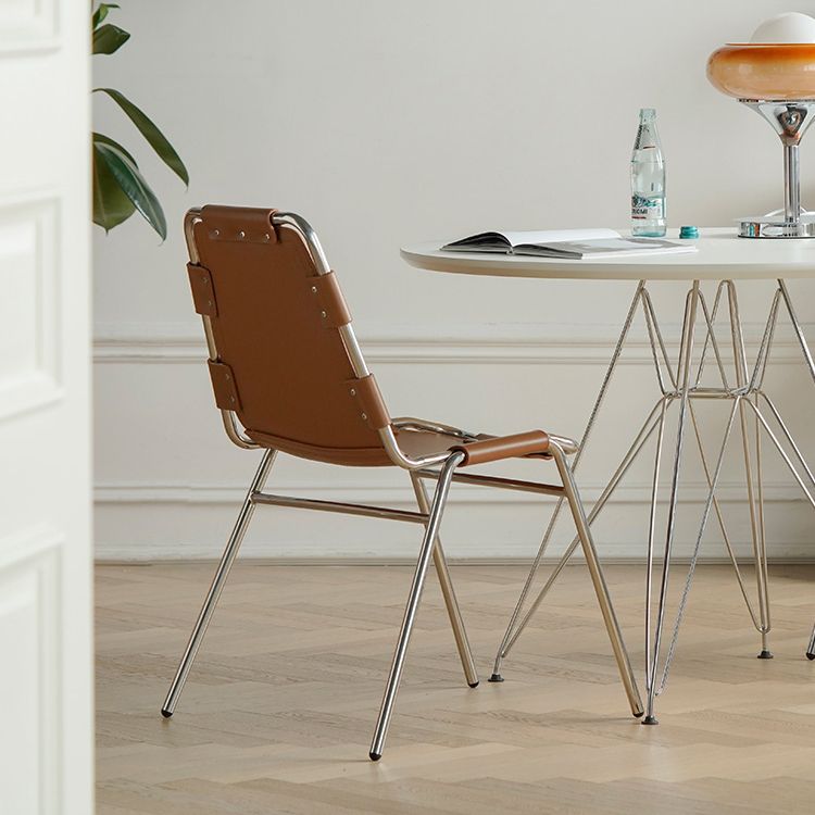 Modern Style Side Chair Leather Metal Base Dining Chair for Home