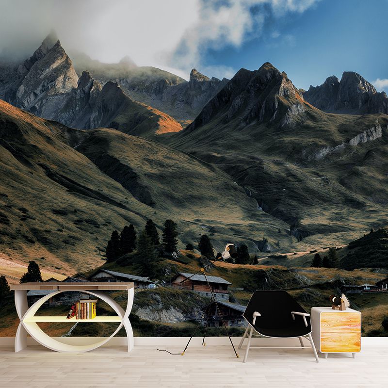 Mountain View Wall Mural Decal Contemporary Style Moisture Resistant for Sitting Room