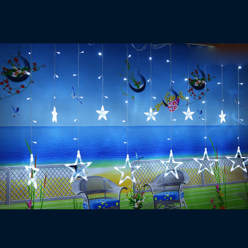 White Star Curtain String Light Art Decor 12-Head Plastic Christmas Light for Outdoor