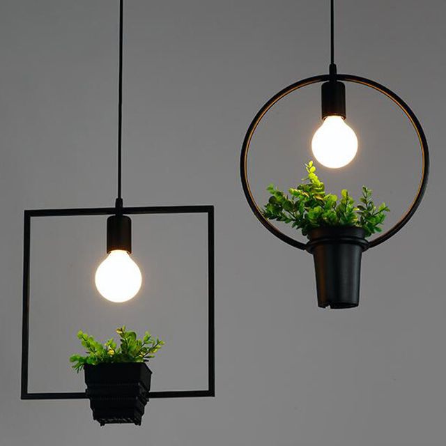 Luces de techo colgantes de planta verde industrial lámpara colgante de luz única creativa para cafetería