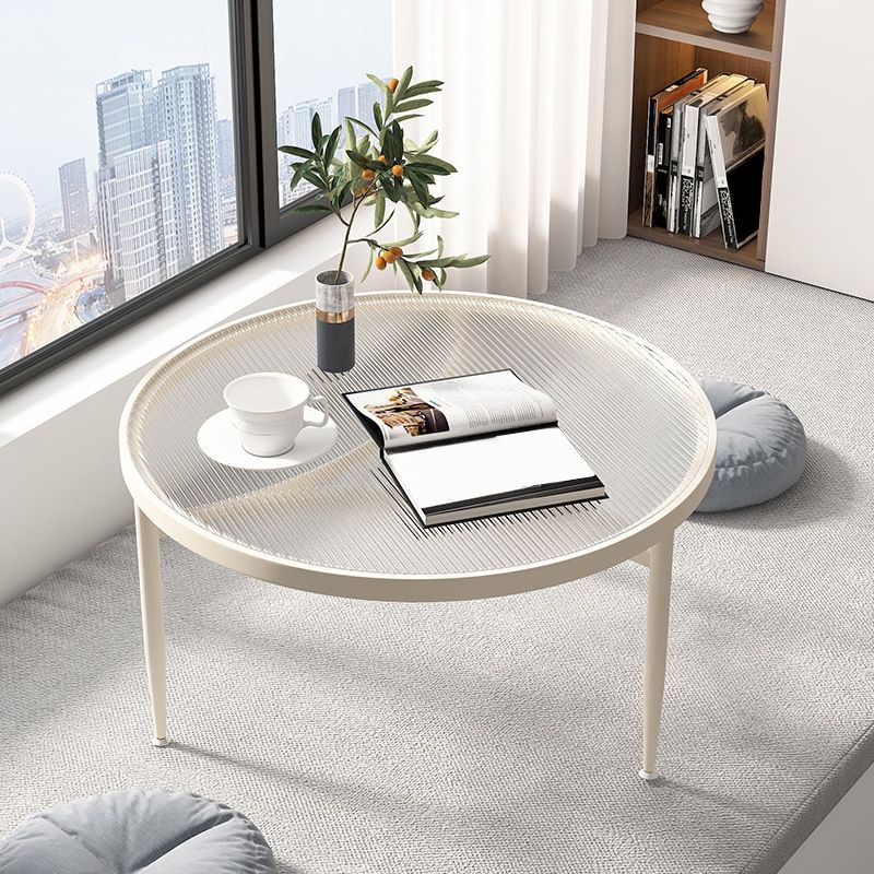 11.8" H Modern Round Glass Coffee Table Iron 3 Legs Cocktail Table