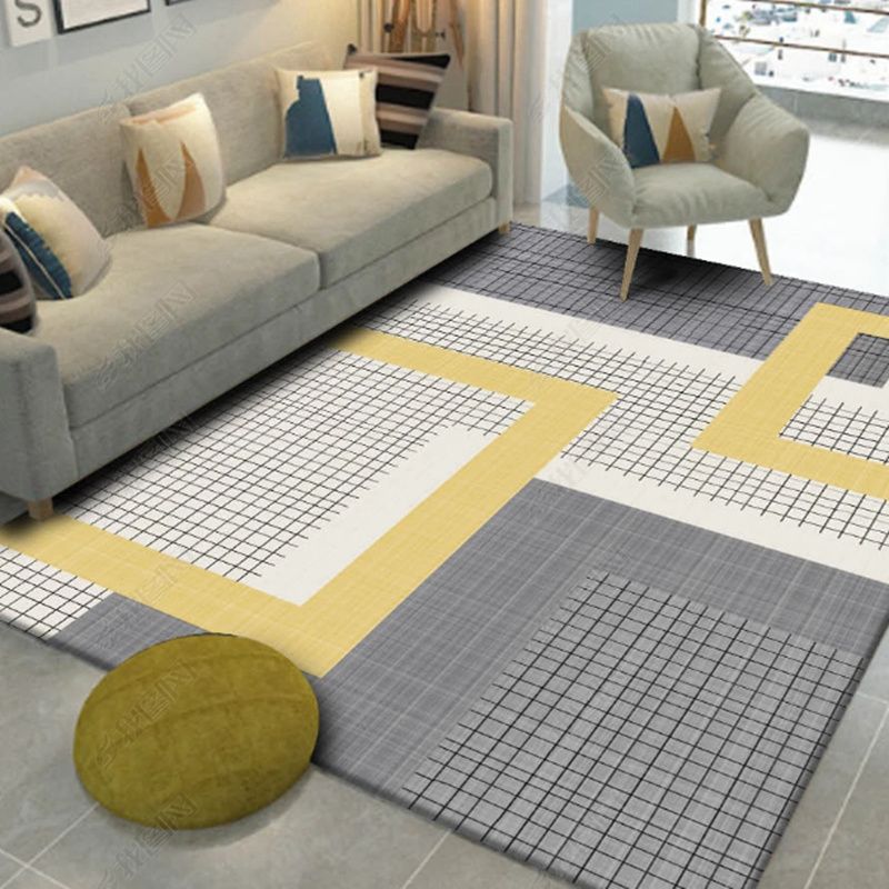 Grey Drawing Room Rug Polyester Geometric Pattern Area Rug Stain Resistant Area Rug