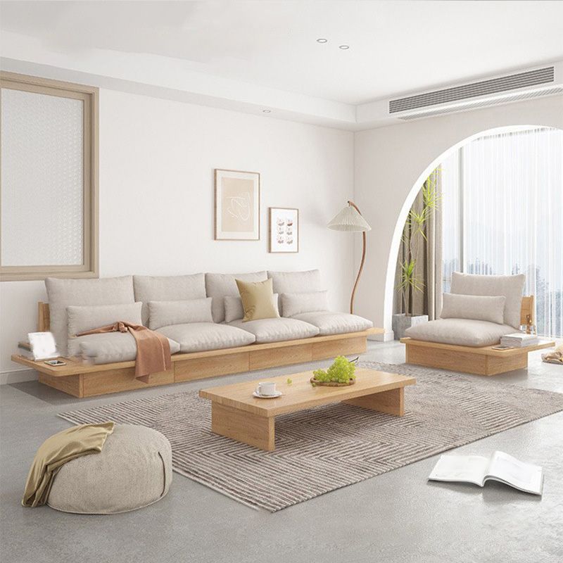 Contemporary Beige Sofa with Pillows Back and Drawers for Living Room