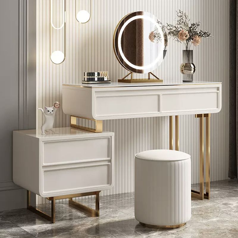 Glam Style White Gold Dresser Bedroom with Drawer Standing Make-up Vanity