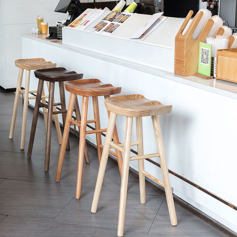 Modern Footrest Counter Chair Saddle Seat Solid Wood Bar Stool in Coffee Shop