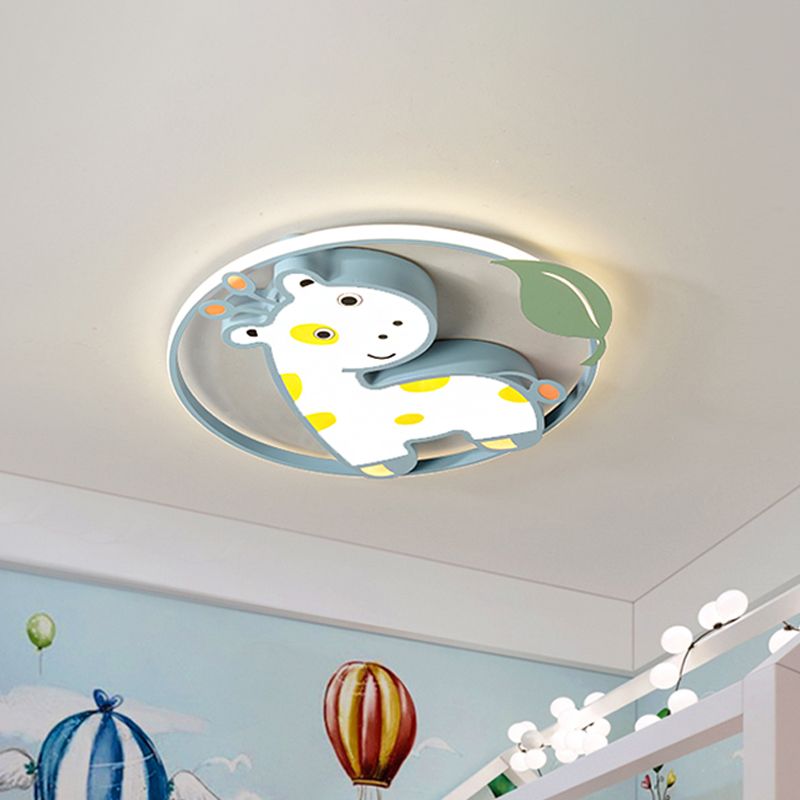 Dessin animé girafe/licorne plafonnier fer enfants chambre LED encastré luminaire en rose/jaune/bleu