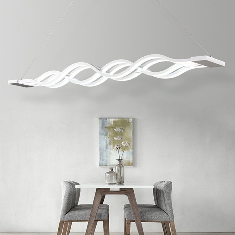 White Linear LED Island Light in Modern Simplicity Iron 4-Light Pendant Light with Acrylic Shade