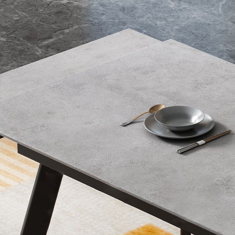 Contemporary Style Sintered Stone Dining Table with Grey Fixed Table and 4 Black Legs Base