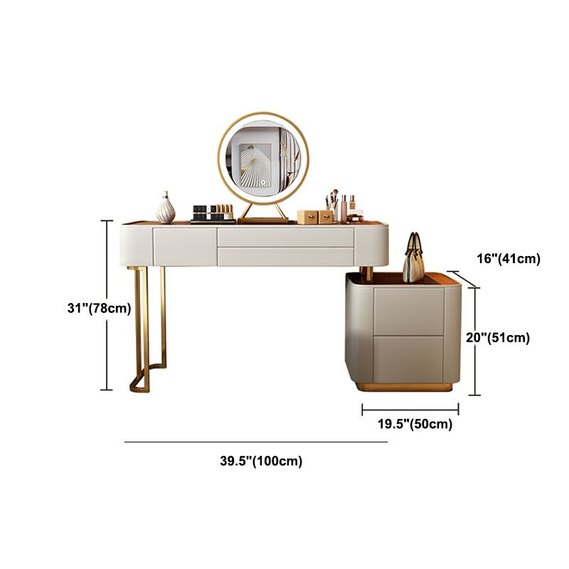 Contemporary Faux Leather Vanity Tables 4 Drawer Glass Top Makeup Vanity Desk