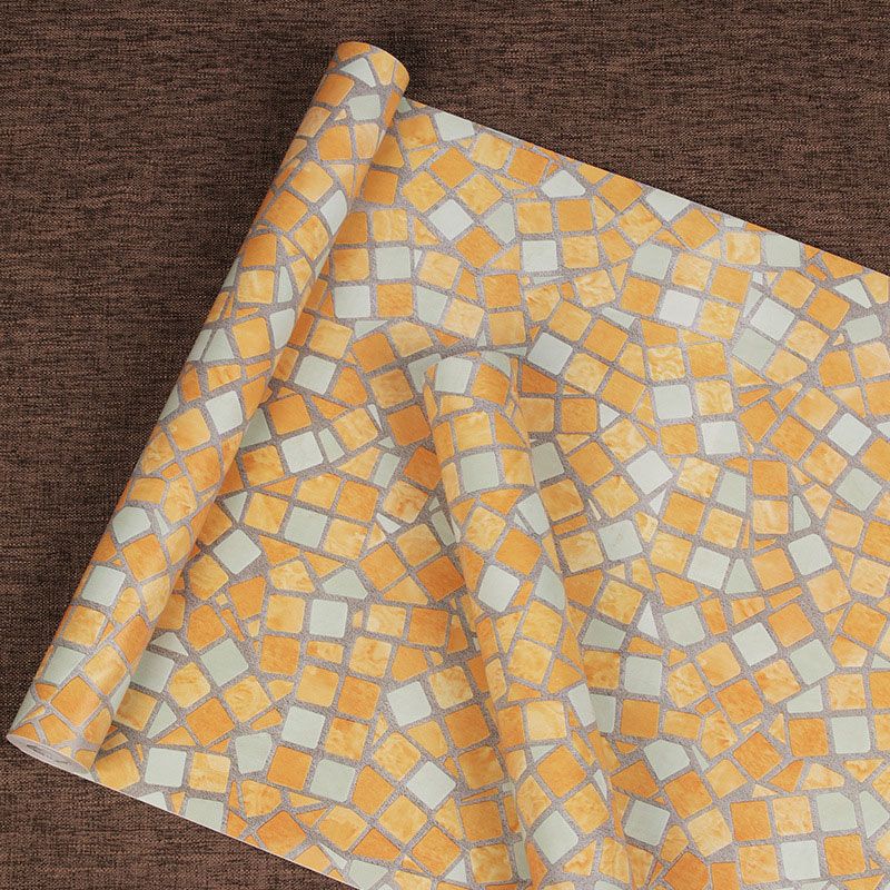 Mosaic Look Wall Art for Kitchen Grid Wallpaper Roll in Yellow, Stain-Resistant, 96.8 sq ft., Peel and Stick