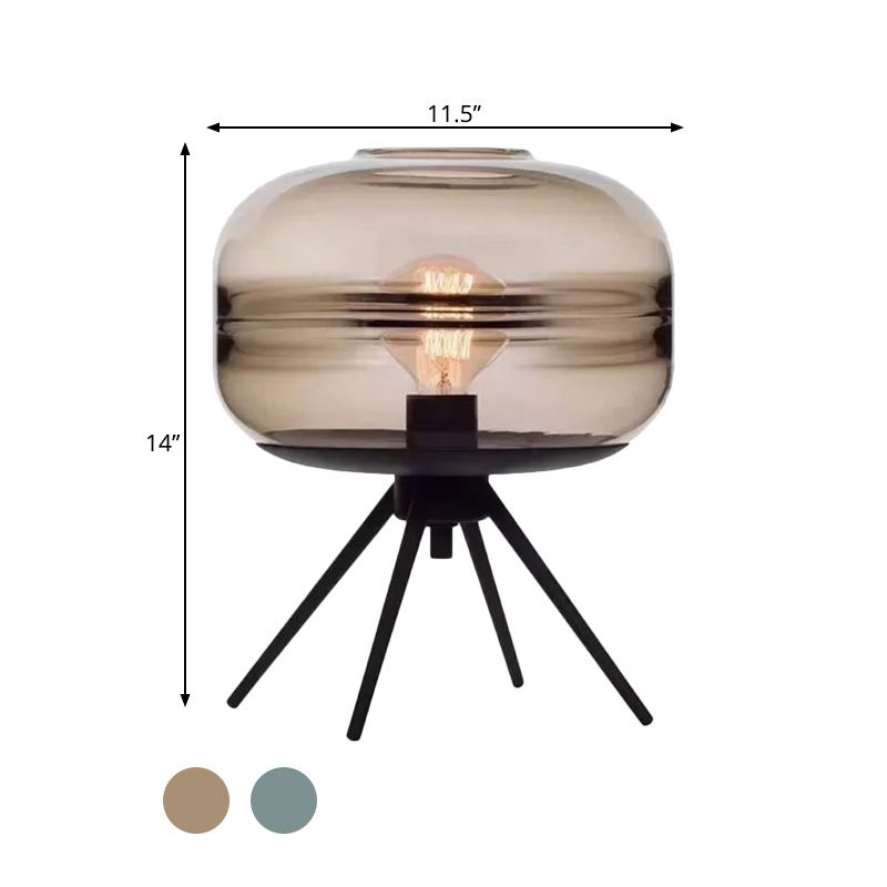 Lampe de table noire à 4 verres moderne créatif à un seul bulbe tan / bleu clair table de chevet en verre avec ombre à la lampe d'ellipse