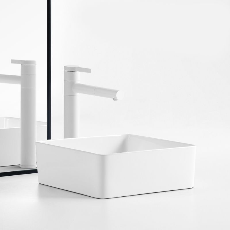 Modern Vessel Bathroom Sink Square Porcelain with Pop-Up Drain Wash Stand