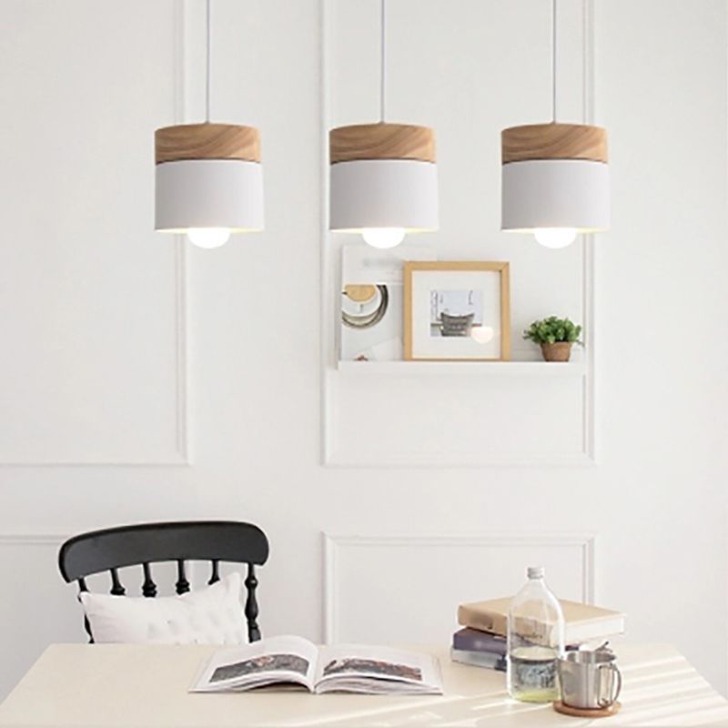 1 Light Cylindrical Hanging Pendant Modern Macaron Style Metal Hanging Lighting