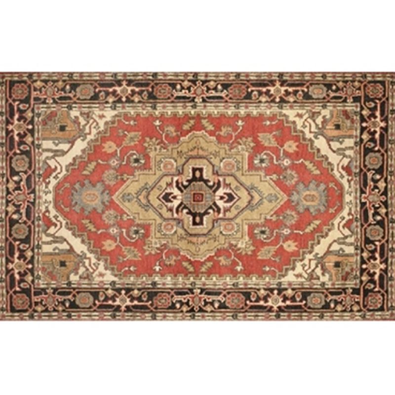 Red Tone Moroccan Indoor Rug Polyester Tribal Totem Print Carpet Easy Care Rug for Home Decoration