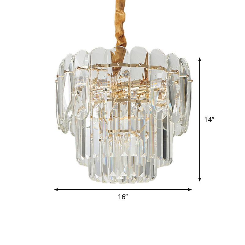 Ronde kroonluchter van 3 laags Lamp Noordse 8-Bulb Clear Crystal Block Ceafond Pendant Light