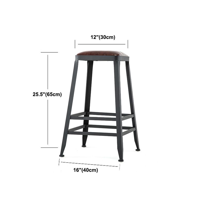 Dining Room Industrial Style Leather Barstool Iron 4 Legs Bar Stool with Pedal