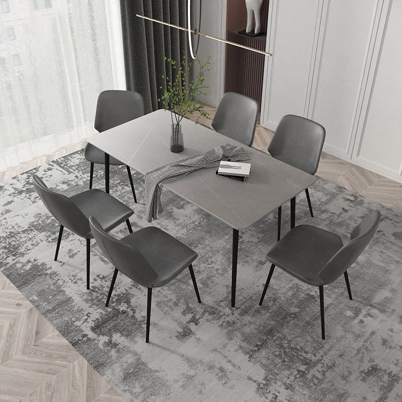 Modern Grey Dinette Set 1/4/7 Pieces Rectangle Dining Table Set with Stone Top