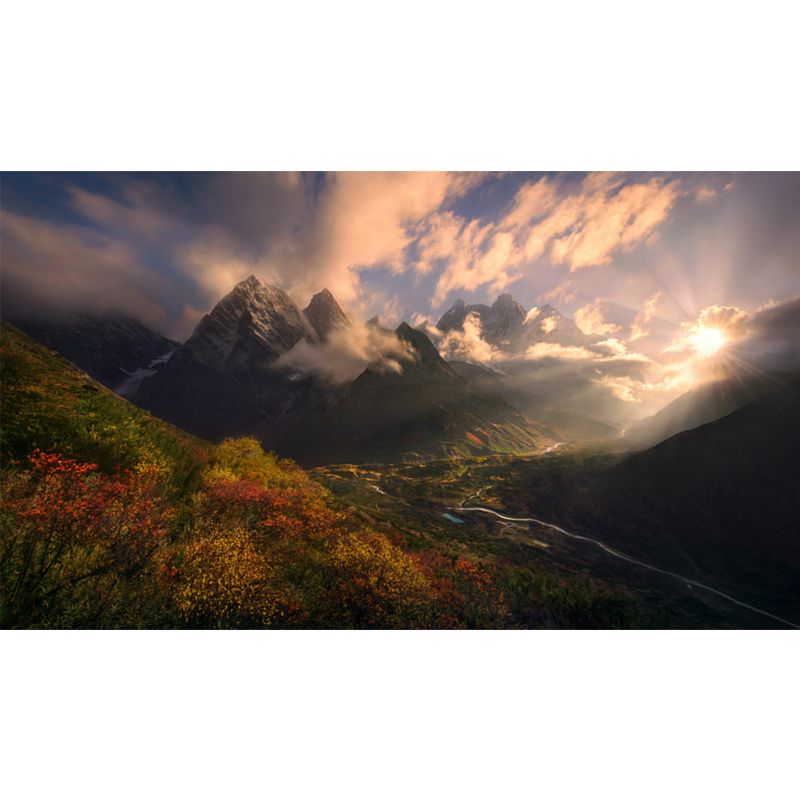 Sunburst Mountain Landscape Mural Modern Waterproofing Hallway Wall Decor, Made to Measure