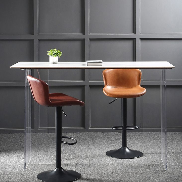 Industrial Adjustable Height Swivel Bar Stool Faux Leather Upholstered Bar Stool