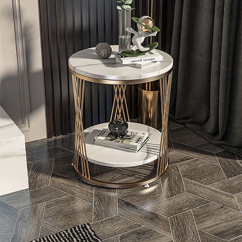 Modernistic Marble Frame with Shelf Round Double Tier Living Room End Table