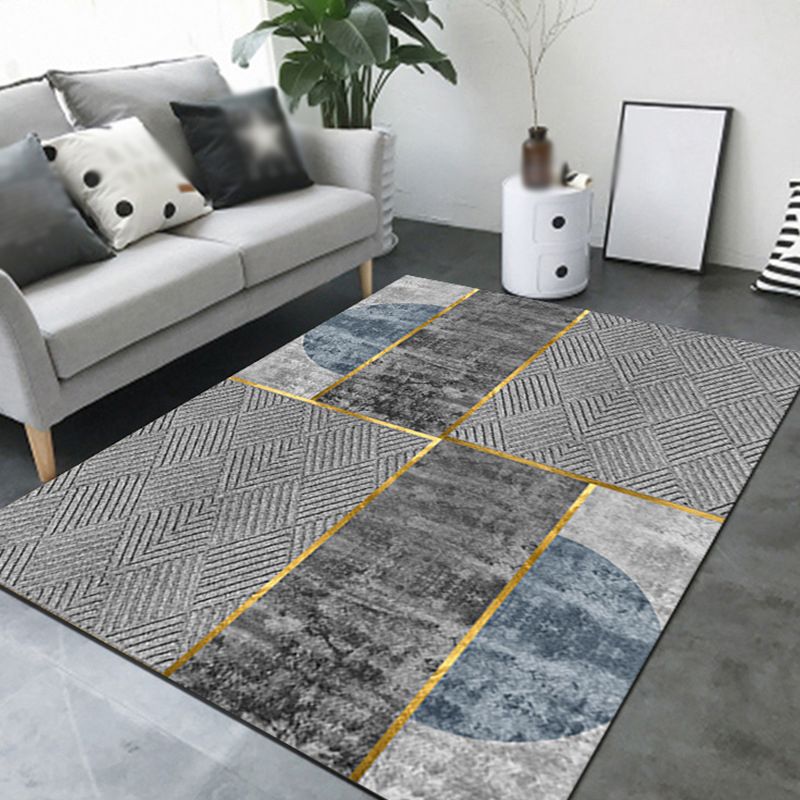 Blue Contemporary Area Rug Polyester Abstract Carpet Non-Split Backing Rug for Home Decor