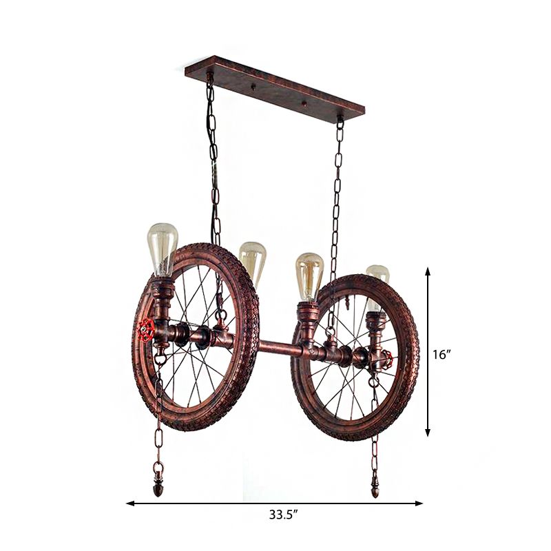 4-Bulb Metal Hanging Light Kit Industrial Weathered Copper Wheel Dining Room Island Lighting Fixture