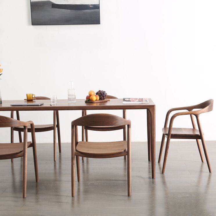 Modern Rectangle Walnut Wood Dining Set 1/2/3/5/7 Pieces Dining Table with Wood Chairs