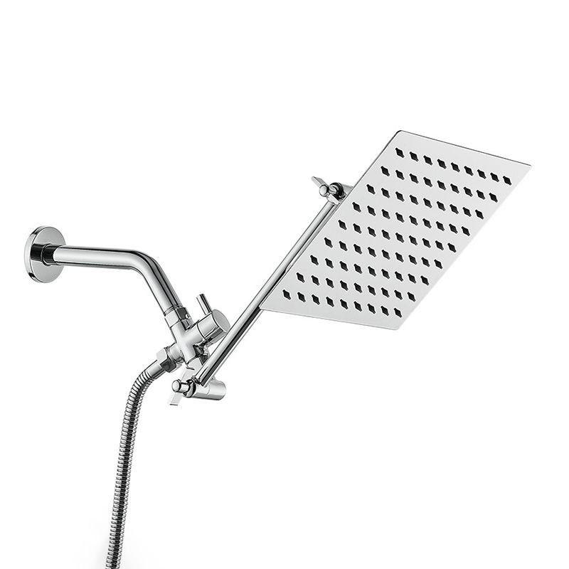 Silver Square Fixed Shower Head Modern Style Wall-Mount Showerhead