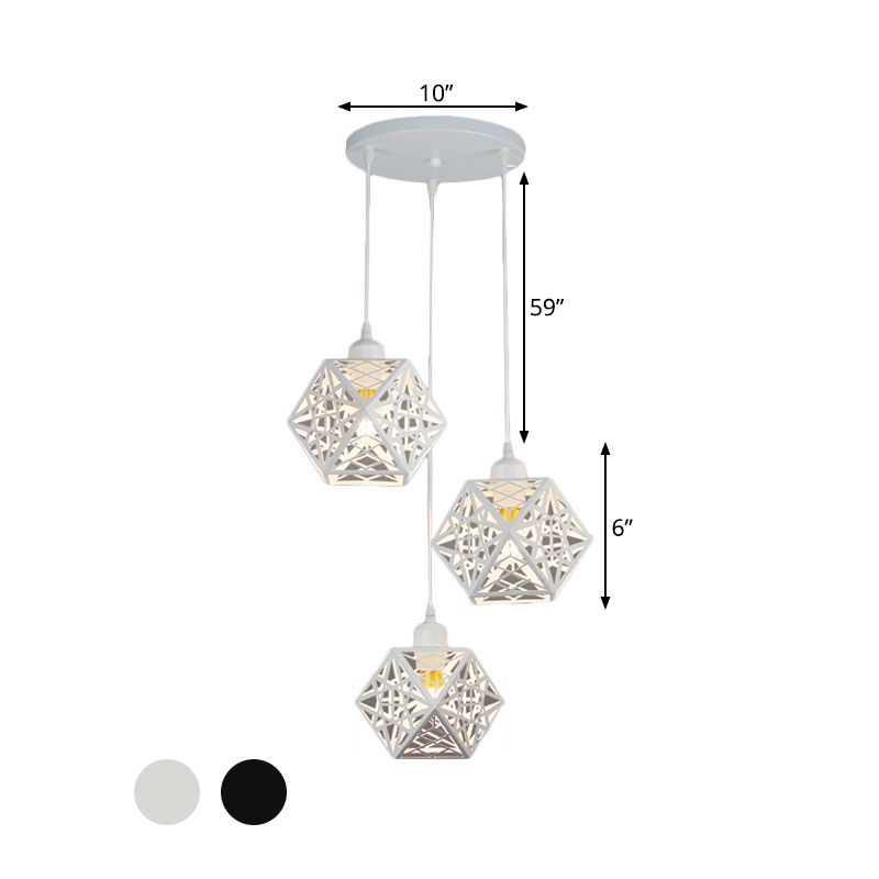 Nouveauté moderne Snowflake Cage Pendante Iron 3 Lumins Hotel Multi Light Plafond Light en blanc / noir