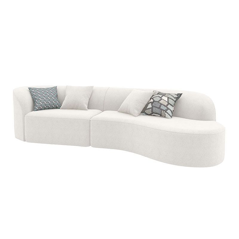 Modern 27.55" H White Wool Tuxedo Arm Curved Sofa for Living Room