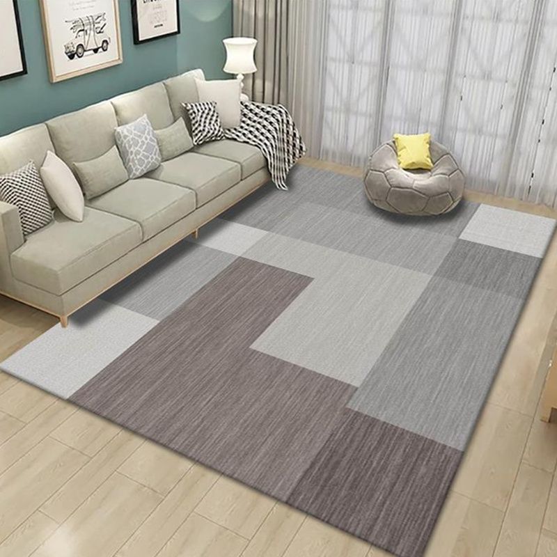 Grey Drawing Room Rug Polyester Geometric Pattern Area Rug Stain Resistant Area Rug