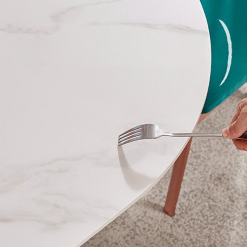 Oval White Top Dining Table Traditional Luxury Dining Table with Rose Gold Frame