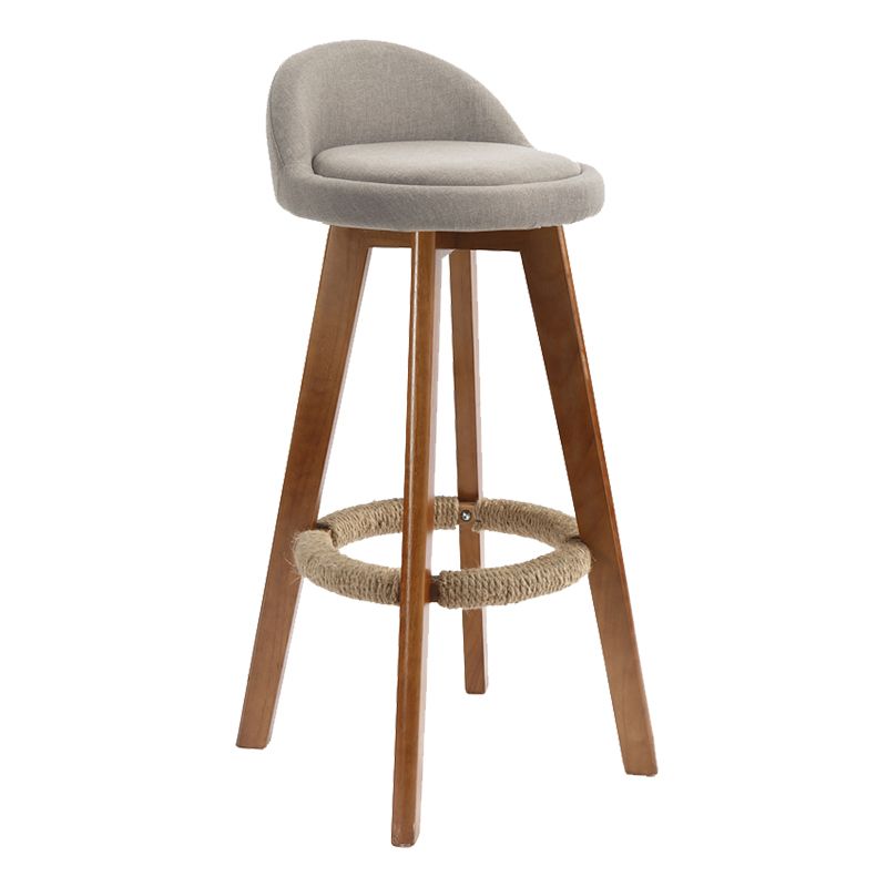 Scandinavian Upholstered Wood Counter Stools Low Back Bar Stools with 4 Legs