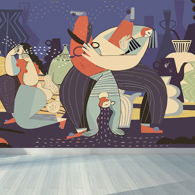 Illustration Style Character Wall Mural Giant Wall Covering for Kids Room, Custom